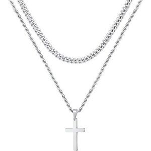 Yooblue Mens Cross Necklace Stainless Steel Silver Gold Black Pendant Chain